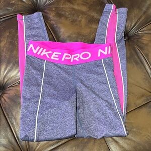 Nike Pro Hot Pink Accent Leggings in Gray